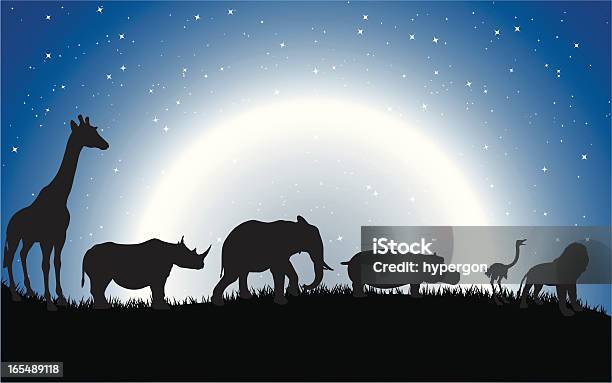 Mondscheinsafari Stock Vektor Art und mehr Bilder von Nilpferd - Nilpferd, Afrika, Bildhintergrund