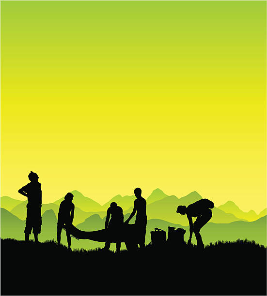 Family picnic in the country A family enjoys a day out in the country. All silhouettes are in full including feet. field trip clip art stock illustrations