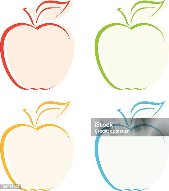 Четыре Яблоки — стоковая векторная графика и другие изображения на тему Векторная графика - Векторная графика, Еда и напитки, Зелёный цвет