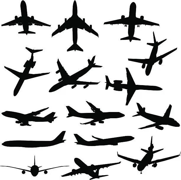 Vector illustration of Airplane silhouette collection
