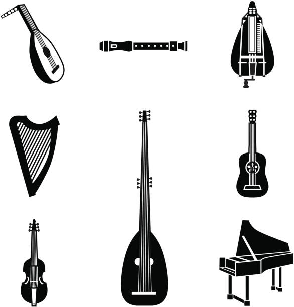 early music instruments Vector icons of early music instruments. hurdy gurdy stock illustrations