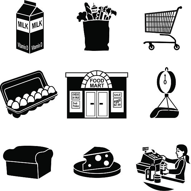 ilustrações de stock, clip art, desenhos animados e ícones de ícones de loja de mercearia - supermarket worker