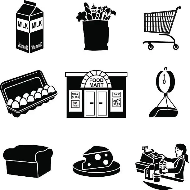 Vector illustration of grocery store icons