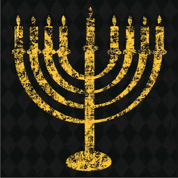 Vector illustration of Graphic image of a yellow menorah against a black background