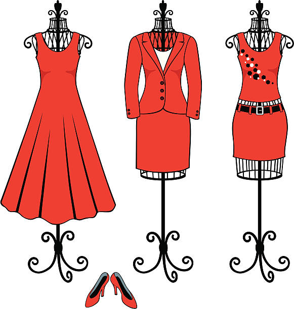Czerwona sukienka Moda do pracy, zabawy i wieczorem, – artystyczna grafika wektorowa