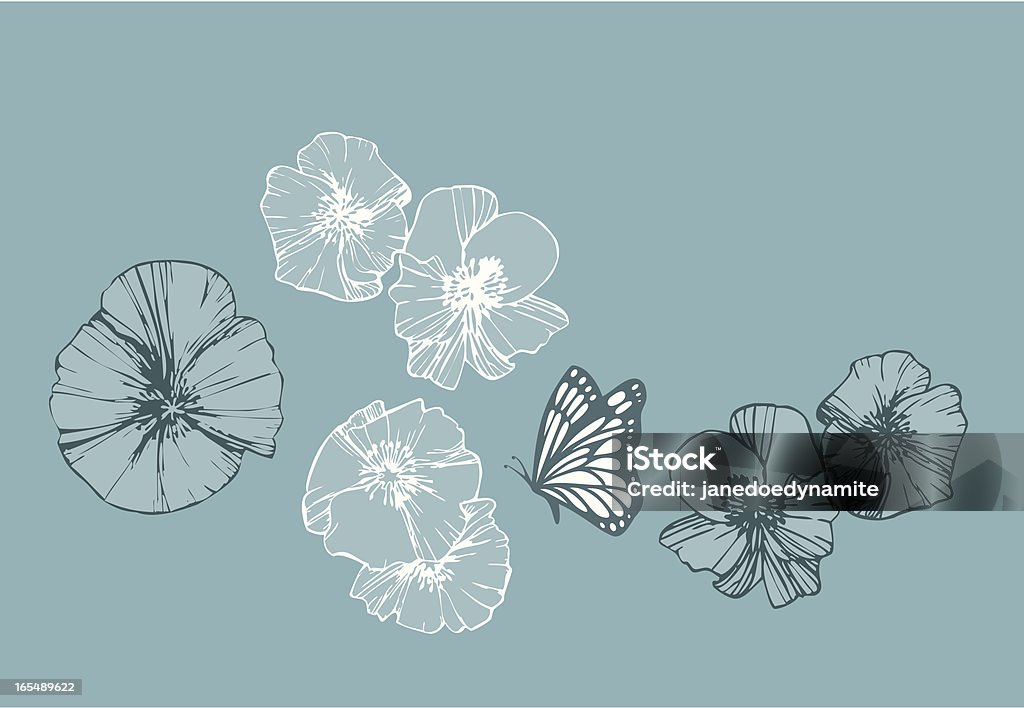 Gráfico Poppies e borboletas (vector - Vetor de Abstrato royalty-free