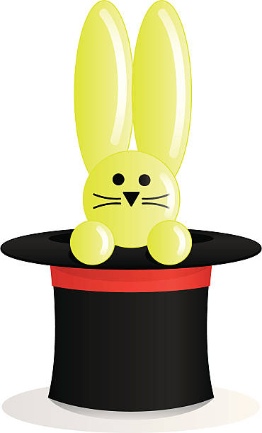 Magic Rabbit A fun and colorful balloon rabbit peeking out of a magician's hat. Perfect for children's birthday party invitations or promoting a magic show. magic show stock illustrations