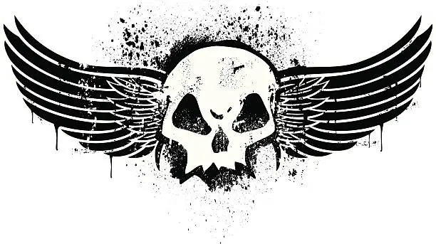 Vector illustration of Stencil skull with wings
