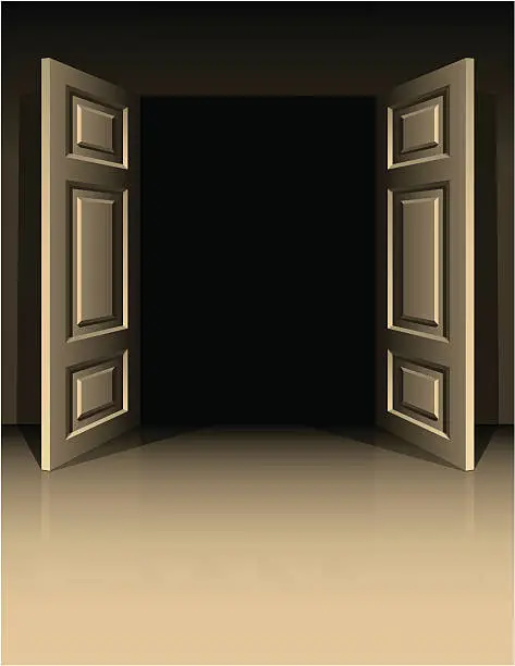Vector illustration of Double doors to dark