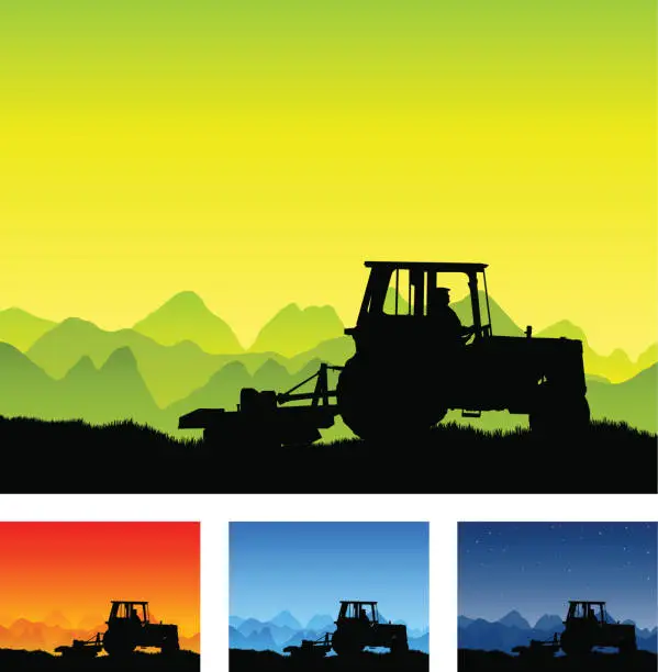 Vector illustration of Tractor farming and agriculture silhouette.