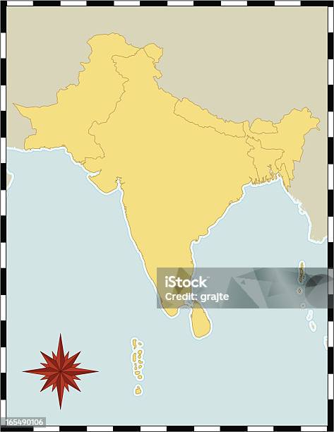 Ilustración de Mapa De La India Y Del Sur De Asia y más Vectores Libres de Derechos de Brújula - Brújula, Destinos turísticos, Ilustración