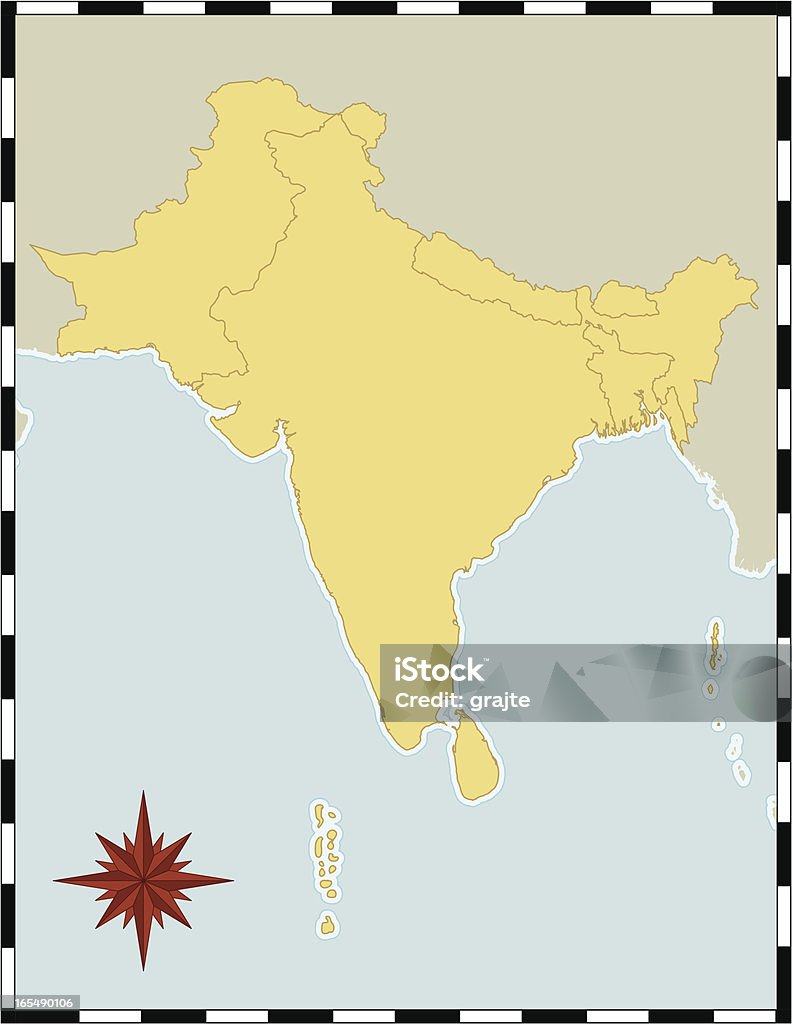 Carte de l'Inde et l'Asie du Sud - clipart vectoriel de Boussole libre de droits