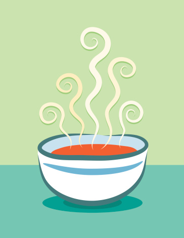 Cartoon animation of steaming bowl of tomato soup