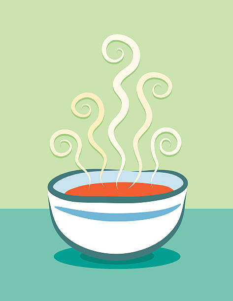 Cartoon animation of steaming bowl of tomato soup vector art illustration