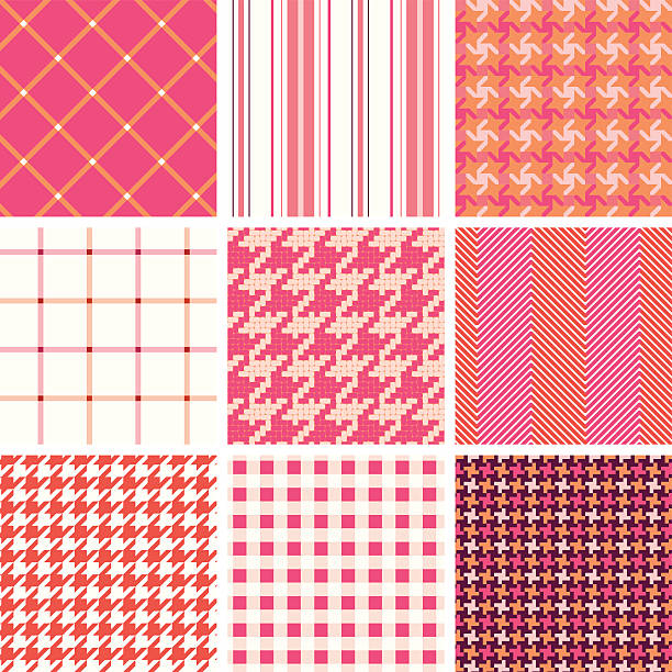 seamless fabric pattern A collection of retro textile pattern. Series of pink and orange. All design are seamless and "pattern swatches" included in file, you can use them directly. houndstooth check stock illustrations