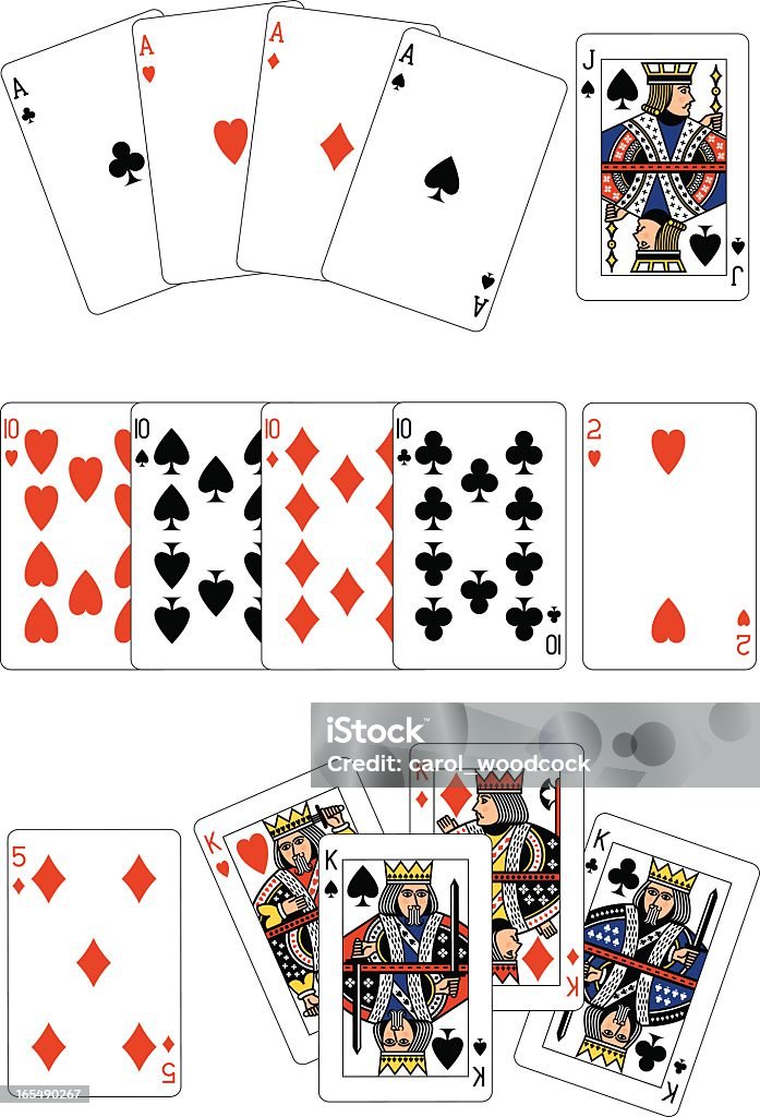 Pôquer quatro de um tipo de jogo de cartas - Vetor de Pôquer royalty-free