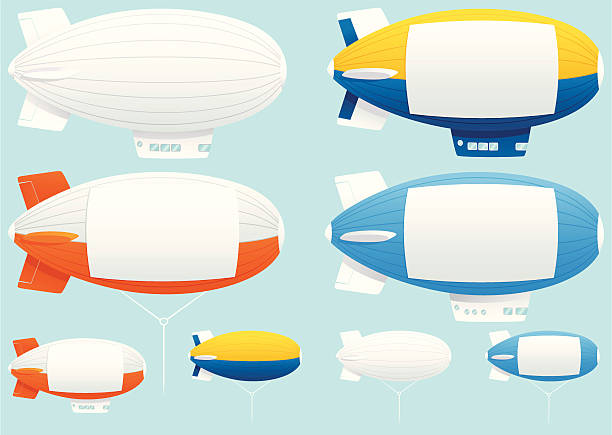 Assorted blimp airships Assorted blimps! All isolated from background, and ready for your advertisement. Plenty of copy space on each one. Four with the gondola below and four of the tethered variety. The white blank square copy space areas can be removed very easily from any blimp if you need just the blimp itself (like the white ones). blimp stock illustrations