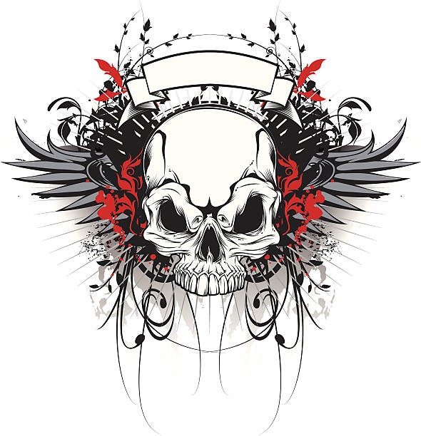 skull and wings vector art illustration