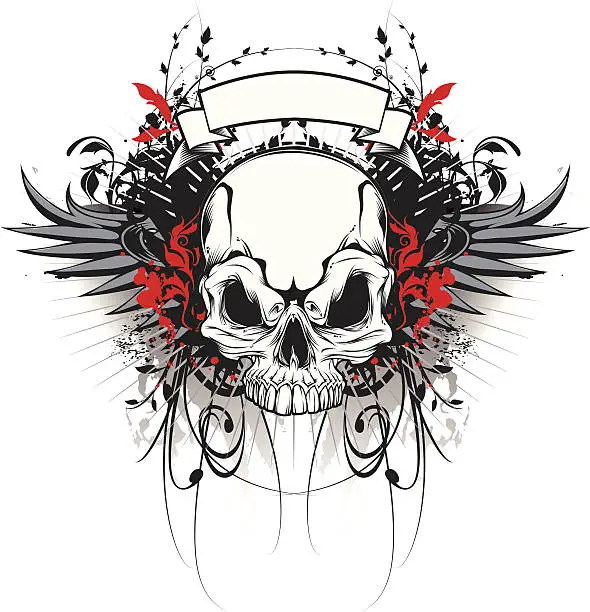 Vector illustration of skull and wings