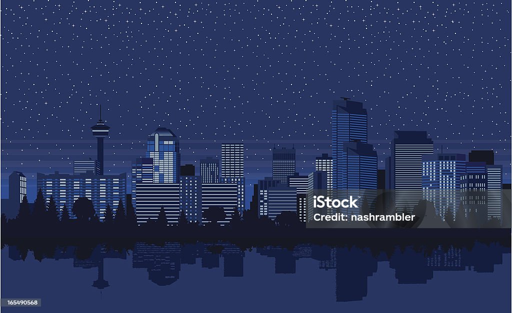 Downtown Calgary por la noche - arte vectorial de Calgary libre de derechos