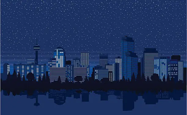 Vector illustration of Downtown Calgary at Night