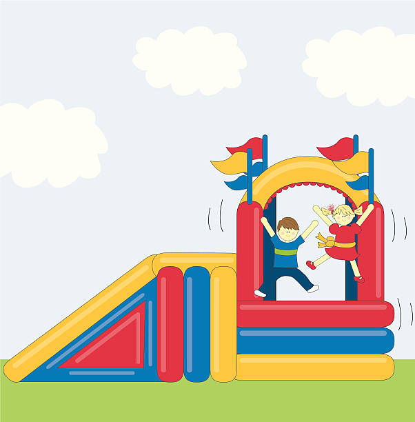 bounce-house - house bouncing multi colored outdoors stock-grafiken, -clipart, -cartoons und -symbole