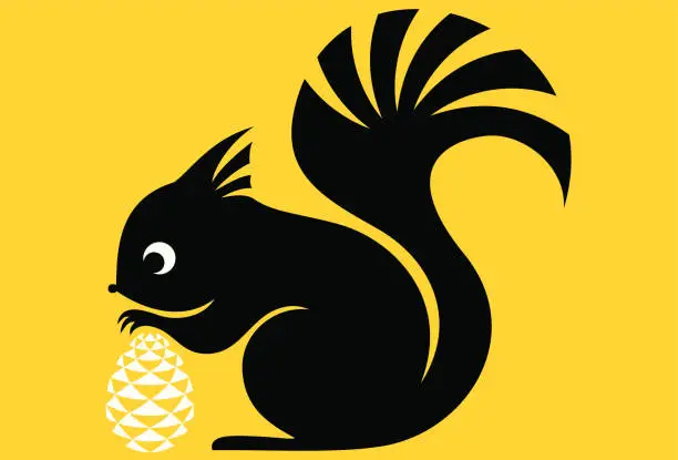 Vector illustration of Little Squirrel & Pine Cone