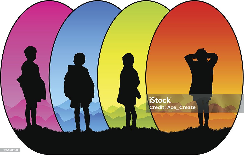 silhouettes colorées petit garçon - clipart vectoriel de Enfant libre de droits