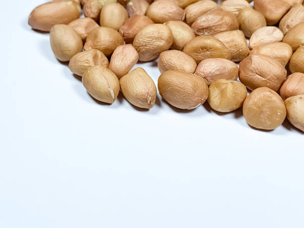 istock Arranged peanuts peeled and isolated on white background 1654910496