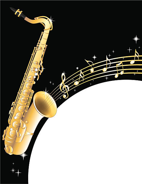 Saxaphone e notas musicais - ilustração de arte vetorial