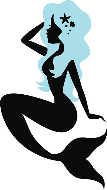 Beautiful mermaid Silhouette vector art illustration