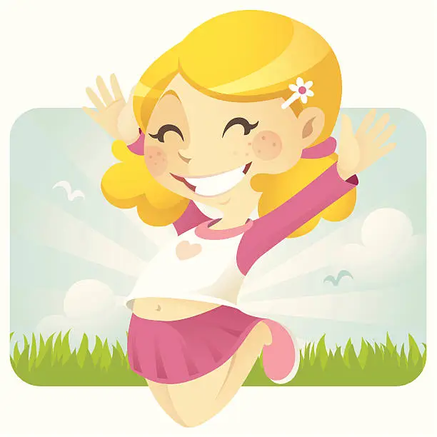 Vector illustration of Jump with Joy (Girl)