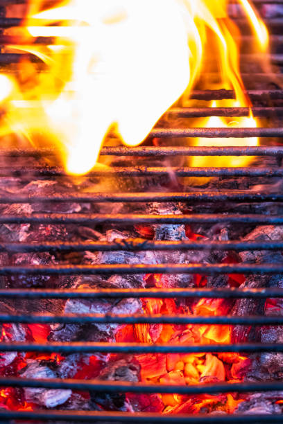 istock Empty hot charcoal barbecue grill with bright flame 1654911952