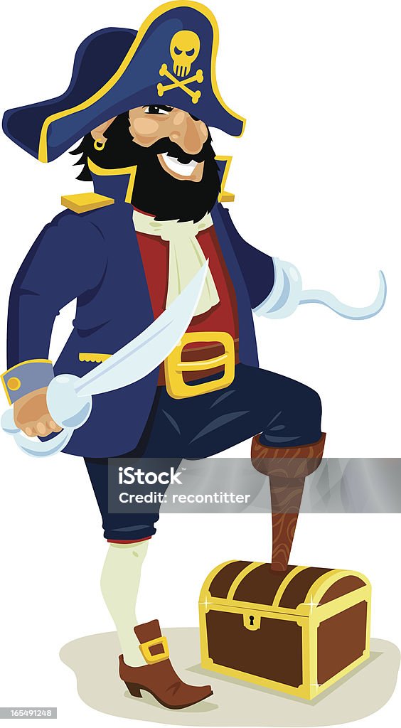 Pirata com a sua caixa de Tesouro Capitão - Royalty-free Pirata arte vetorial