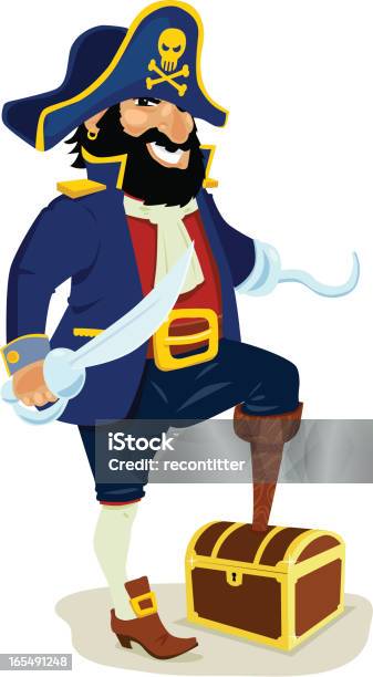 Pirata Com A Sua Caixa De Tesouro Capitão - Arte vetorial de stock e mais imagens de Pirata - Pirata, Amputado, Arca de Tesouro