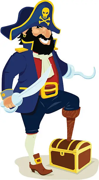 Vector illustration of Pirate Captain with his Treasure Box