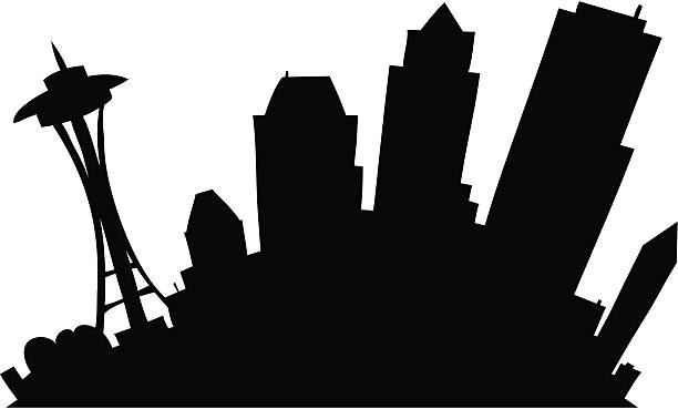 Cartoon Seattle "Cartoon silhouette of Seattle, USA." cartoon of the seattle city stock illustrations