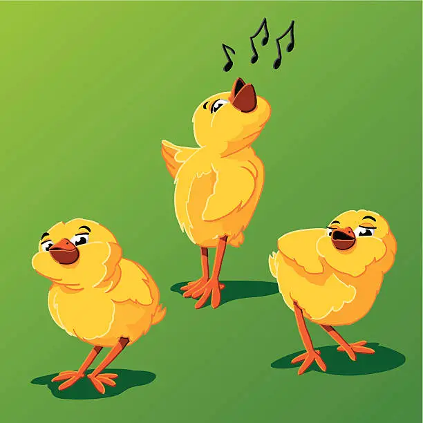 Vector illustration of Three Cartoon Chicks Singing