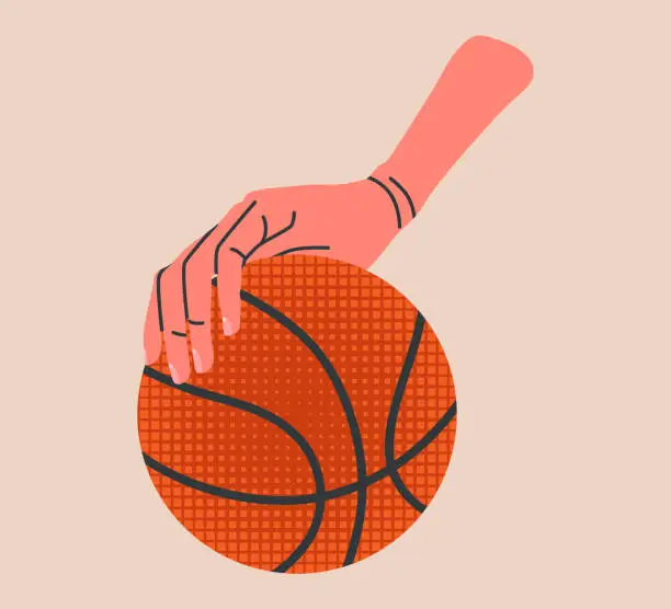 Vector illustration of Hand holding Basketball ball colorful objects with texture.