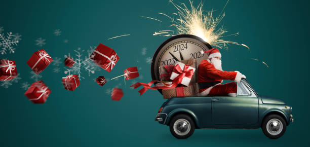 papai noel 2024 contagem regressiva no carro - pick up truck truck toy figurine - fotografias e filmes do acervo