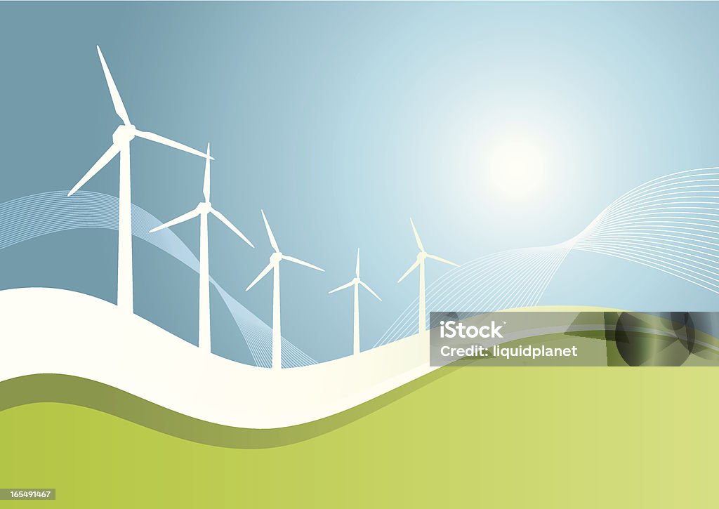 windmills_greenwave_2 Windmills in landscape. Hires jpeg included. Similar illustrations - see my portfolio. Fuel and Power Generation stock vector