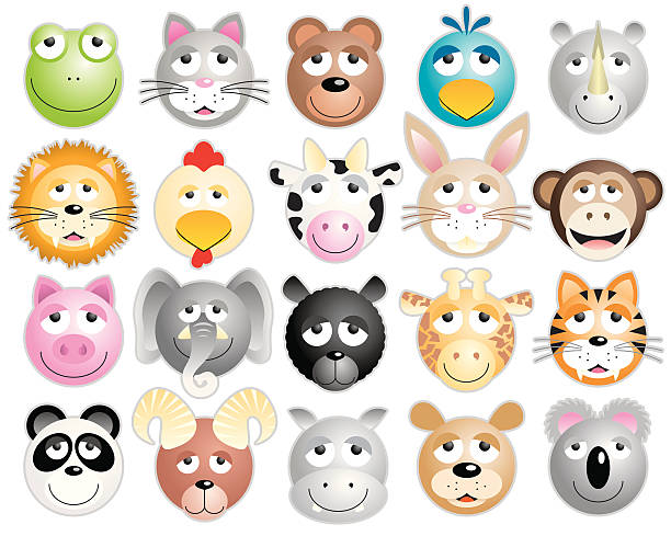 20 짐승 헤드 - medium group of animals illustrations stock illustrations