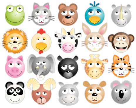 A set of twenty different animal head illustrations / icons.