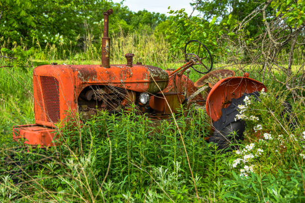 istock Old tractor in the weeds 1654915647