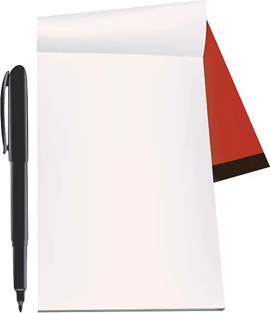 Vector illustration of A blank notebook page with a pen isolated on white