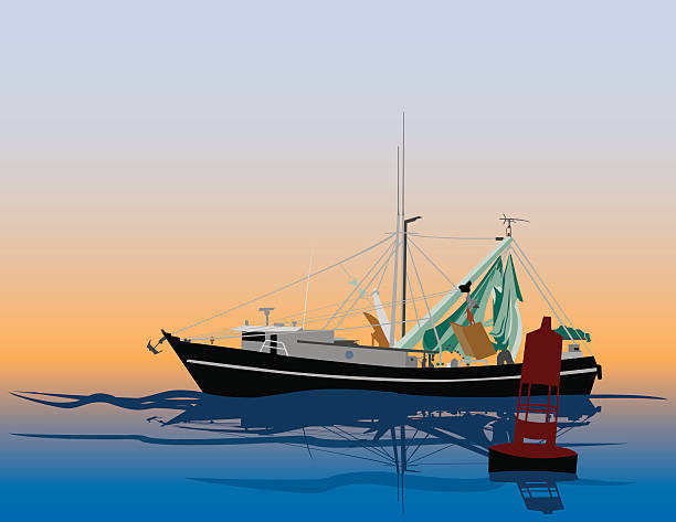 ilustrações de stock, clip art, desenhos animados e ícones de barco de pesca de camarões - barco de pesca de camarões