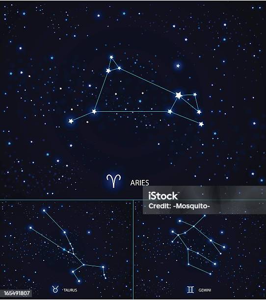 De Constellations Dans Le Ciel Étoilé Signe Du Bélier Taurus Signe Des Gémeaux Vecteurs libres de droits et plus d'images vectorielles de Astronomie