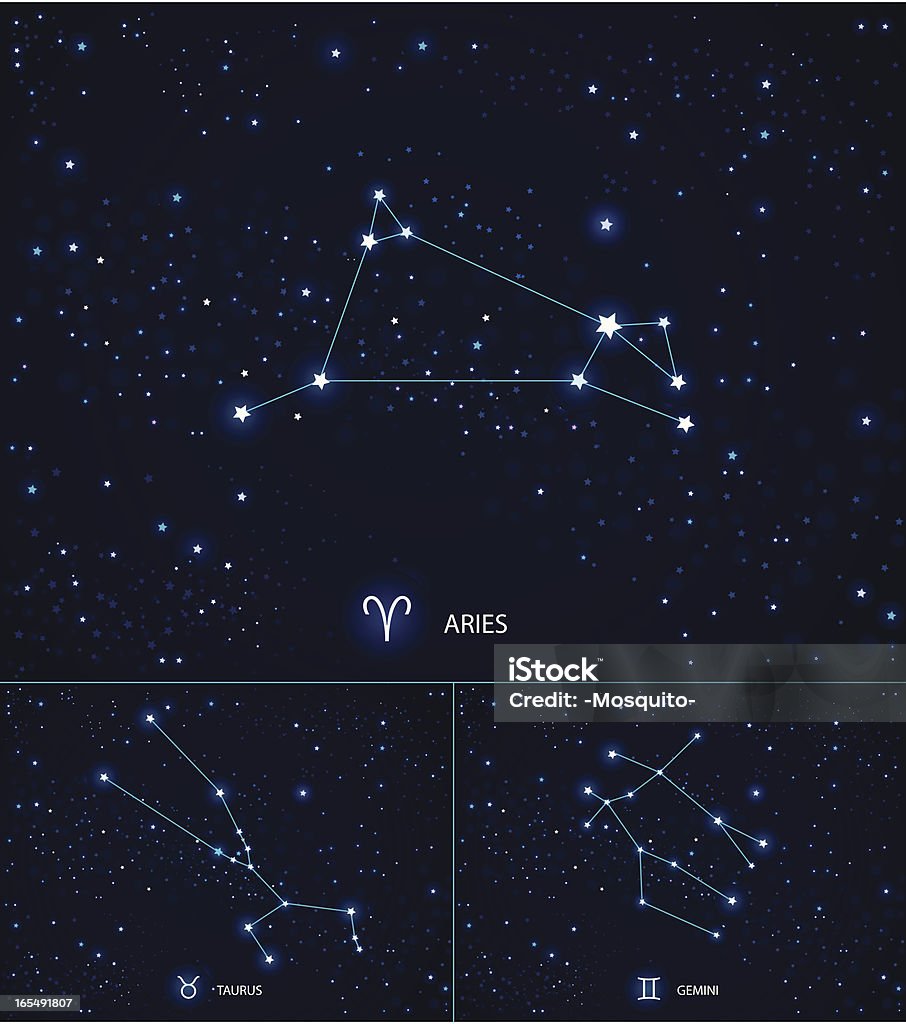 星で、星空をご堪能いただけます。アリエスます。Taurus ます。ジェミニ - 12星座のロイヤリティフリーベクトルアート