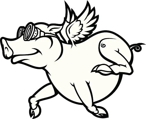 Vector illustration of Pigs Do Fly B&W