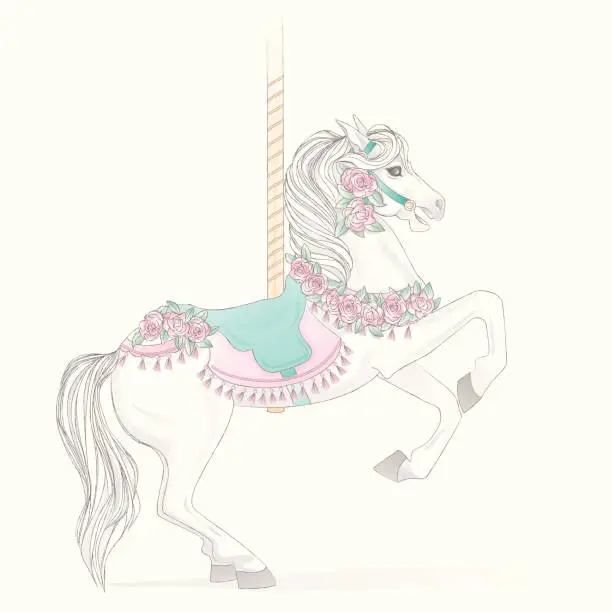 Vector illustration of White Carousel Horse